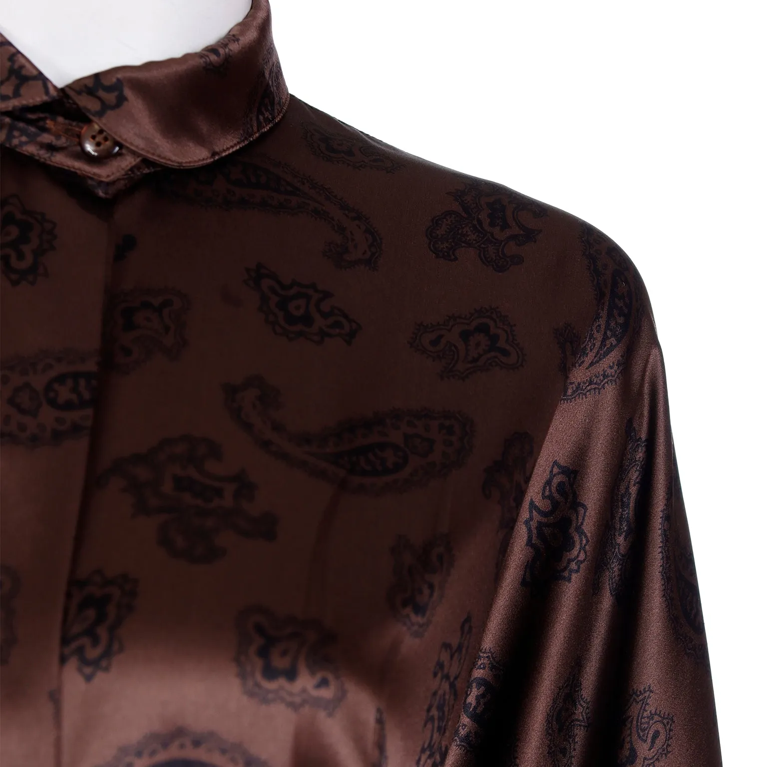 1980s Escada Margaretha Ley Brown & Black Paisley Silk Blouse