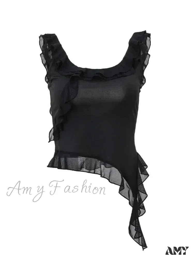 AMY - Fashion Sleeveless Sexy Ruffles Irregular Summer Camis Crop Top