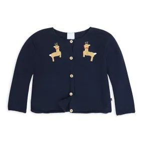 Applique Reindeer Cardigan -- Navy