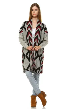 Aztec Cardigan Tribal Sweater Ribbon Chevron Beige