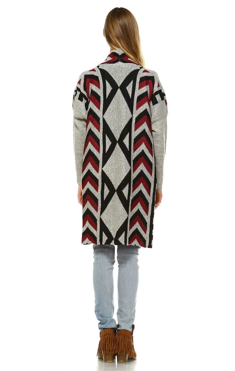 Aztec Cardigan Tribal Sweater Ribbon Chevron Beige