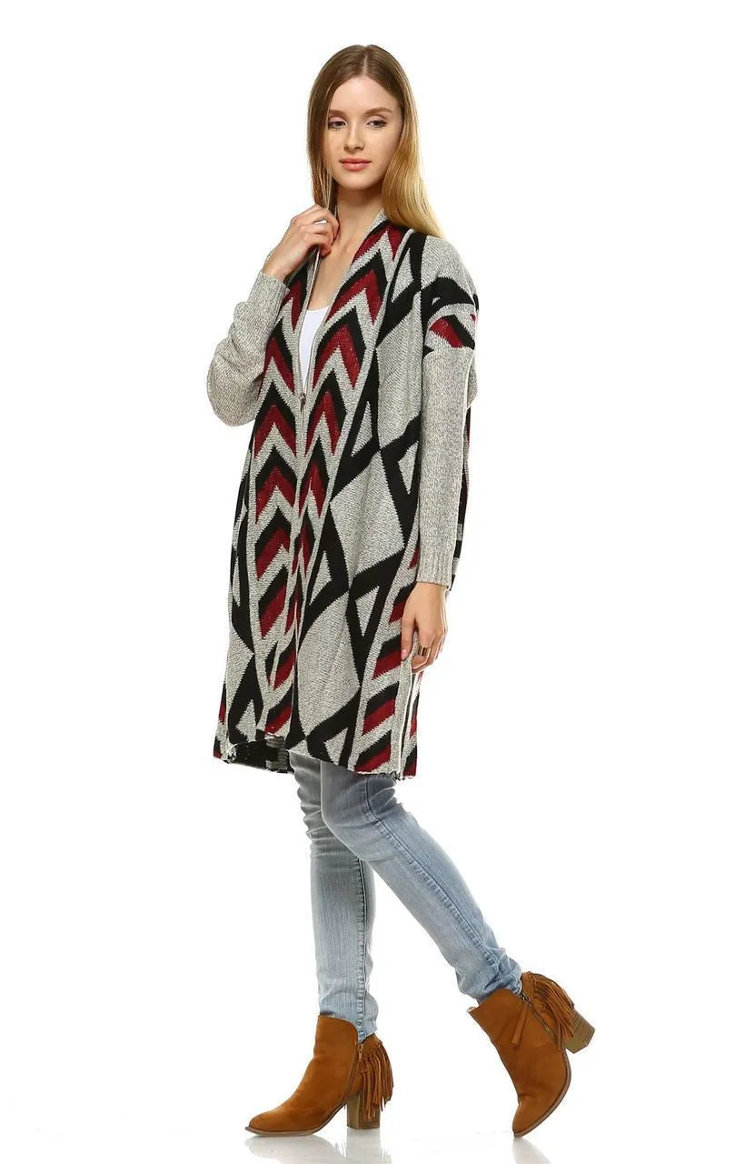 Aztec Cardigan Tribal Sweater Ribbon Chevron Beige