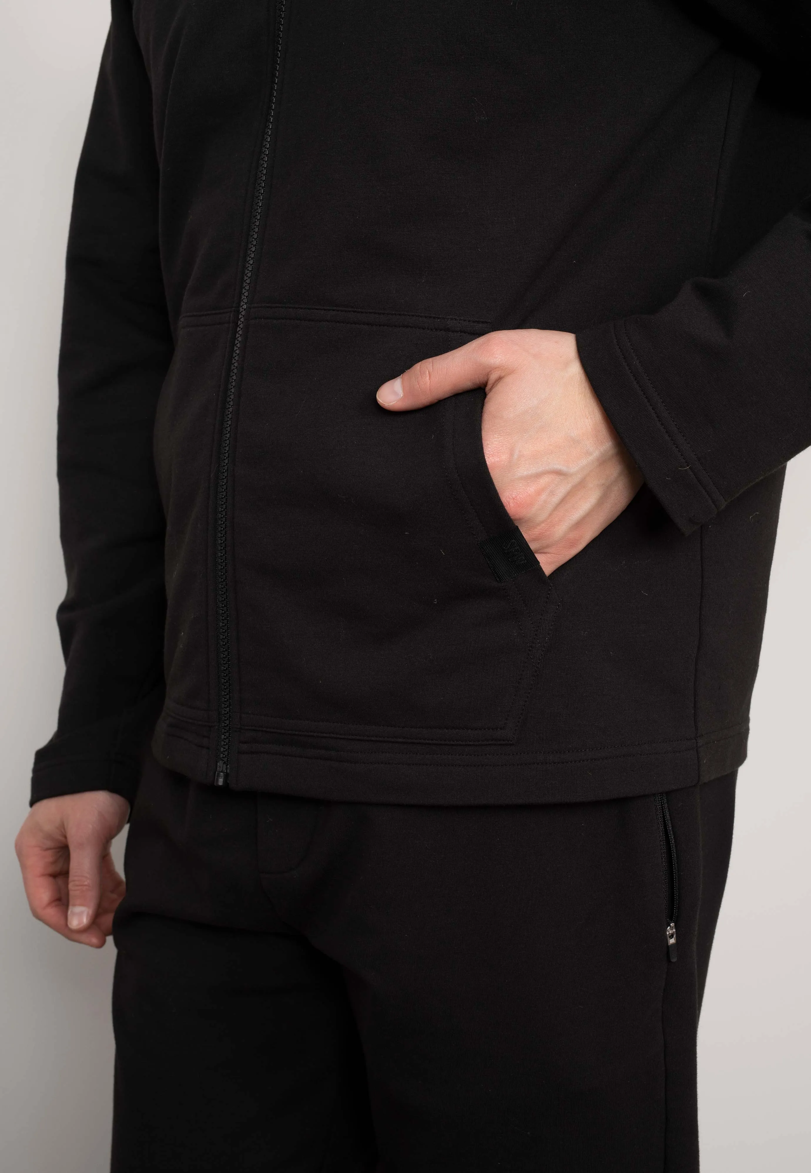 Black Stretch Cotton Blend Zip-Up Sweatshirt