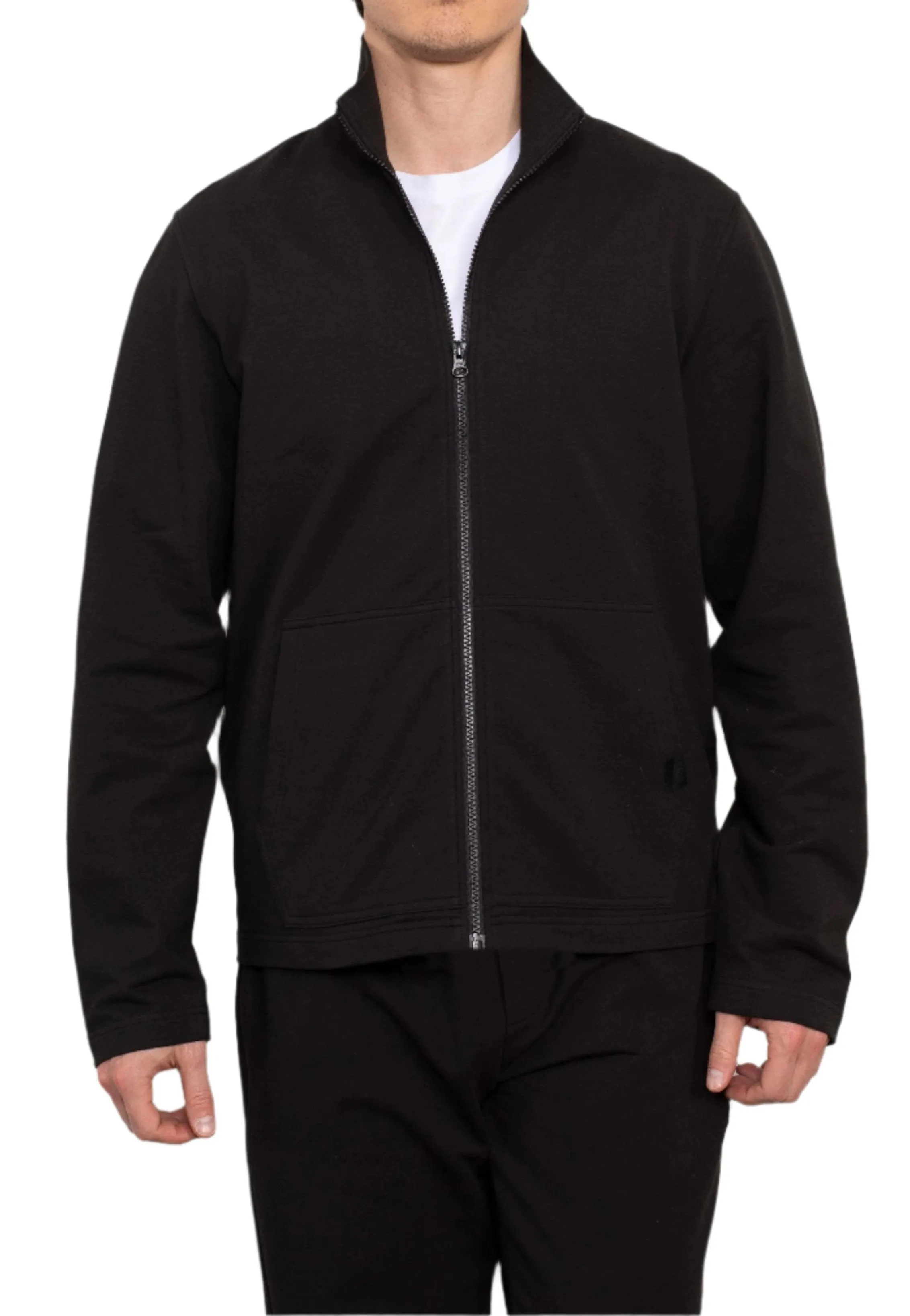 Black Stretch Cotton Blend Zip-Up Sweatshirt