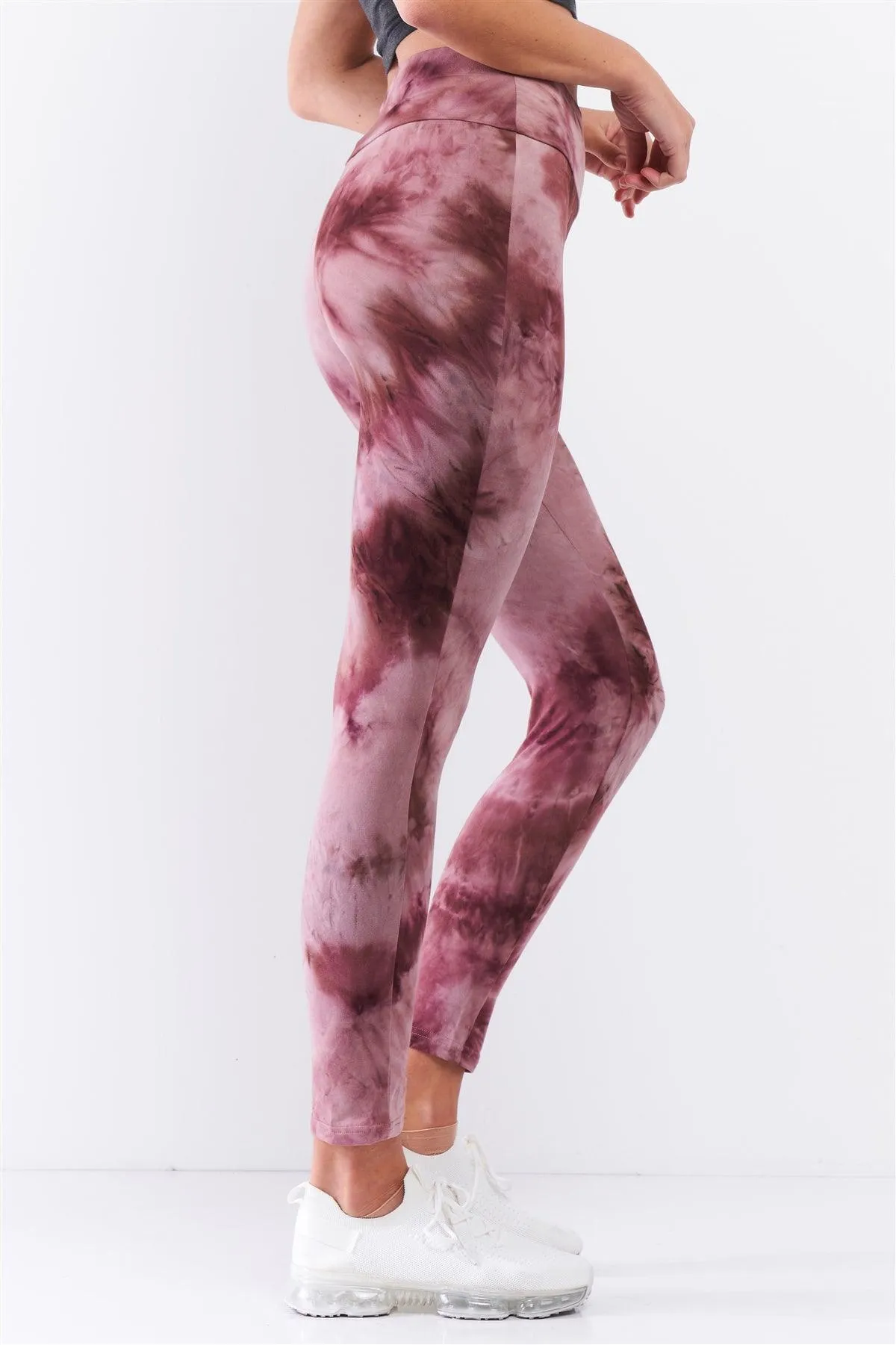 Comfy Plum Pink Tie-Dye High Waisted Stretchy Yoga Legging Pants /4-2-1