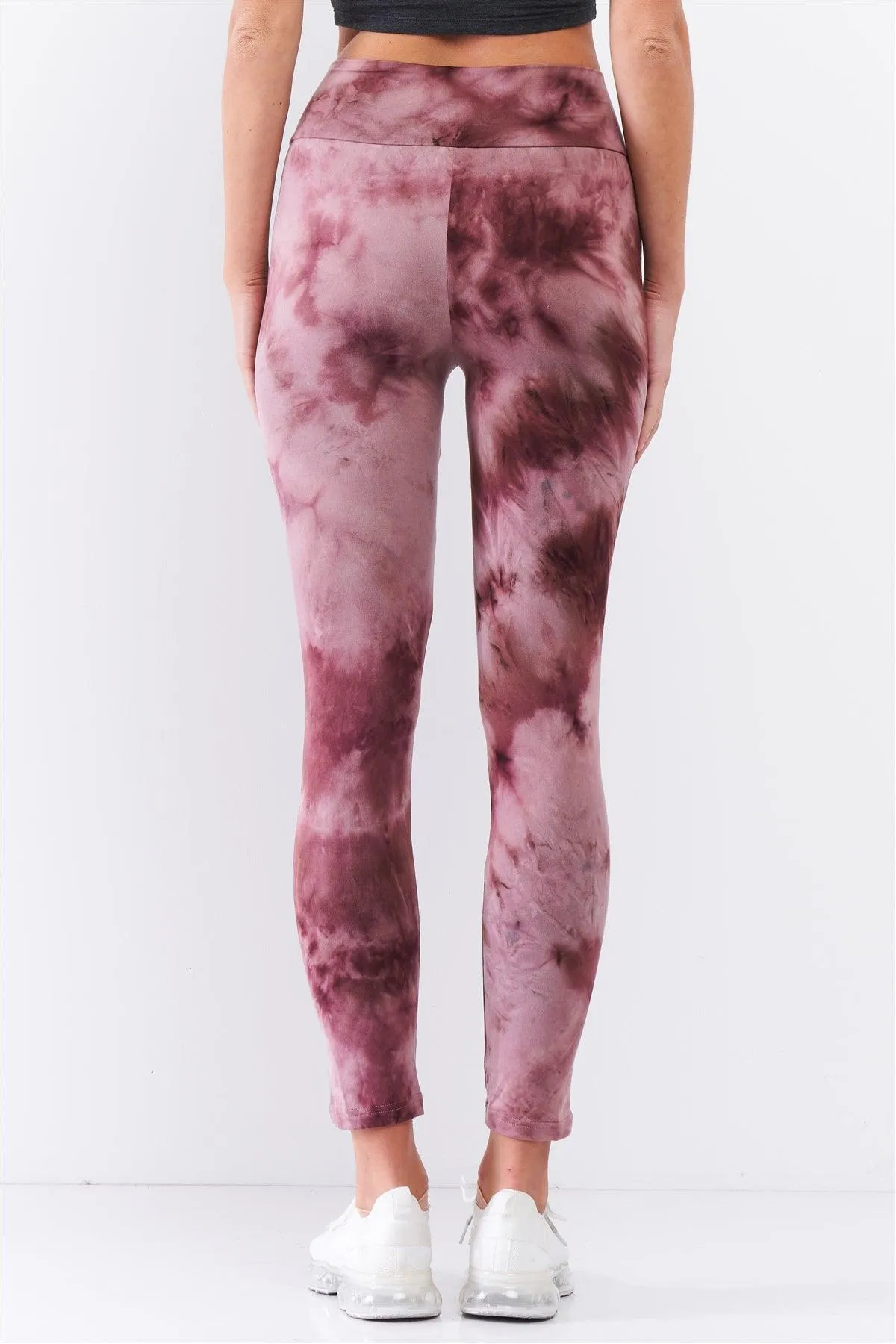 Comfy Plum Pink Tie-Dye High Waisted Stretchy Yoga Legging Pants /4-2-1