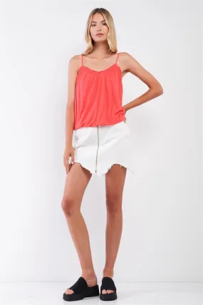 Coral Sleeveless Frill Trim Round Neck Relaxed Cami Top /2-2-2-1-2