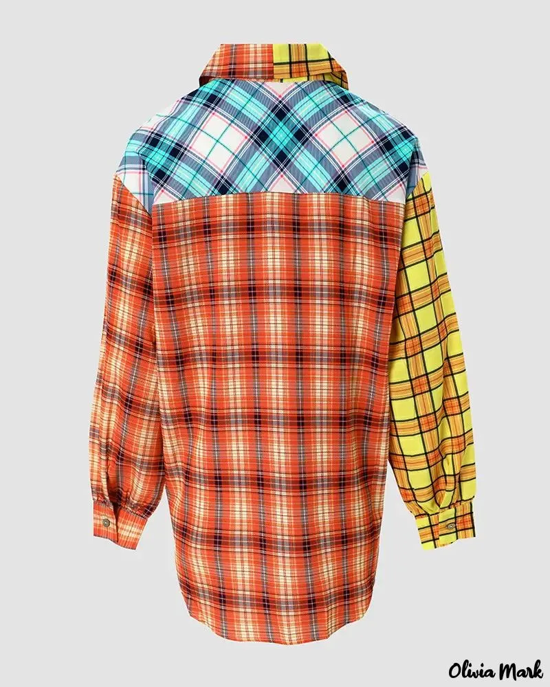 Deanwangkt - Color Block Plaid Button-Up Shirt