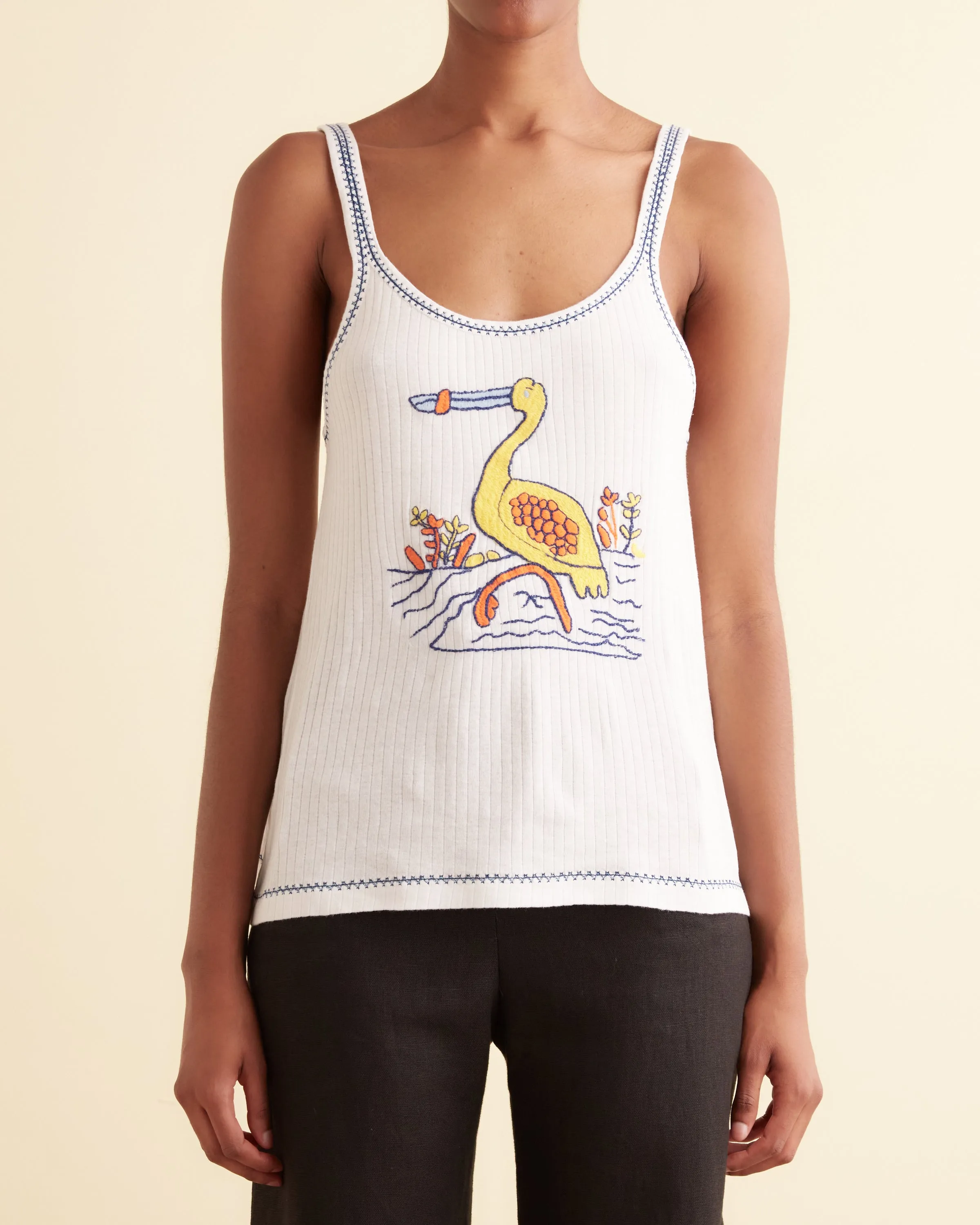 Embroidered Heron Tank