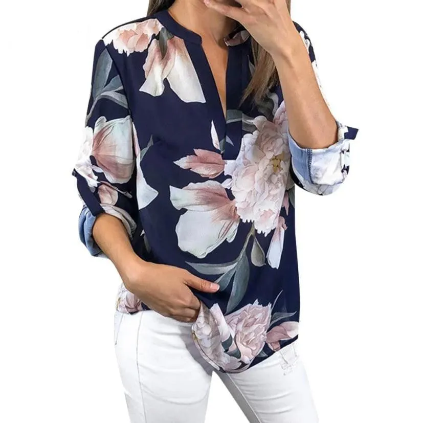 Floral Print Adjustable Half Sleeve  Blouse