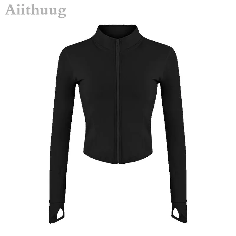 Full Zip-up Workout & Running Jackets with Thumb Holes Stretchy Fitted Long Sleeve Activewear