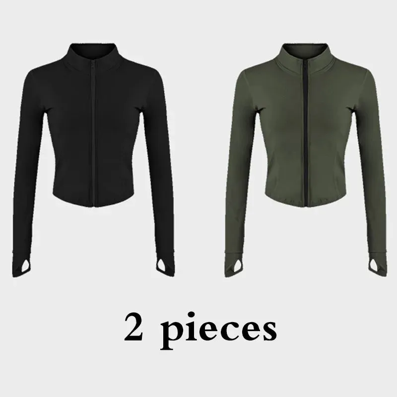 Full Zip-up Workout & Running Jackets with Thumb Holes Stretchy Fitted Long Sleeve Activewear