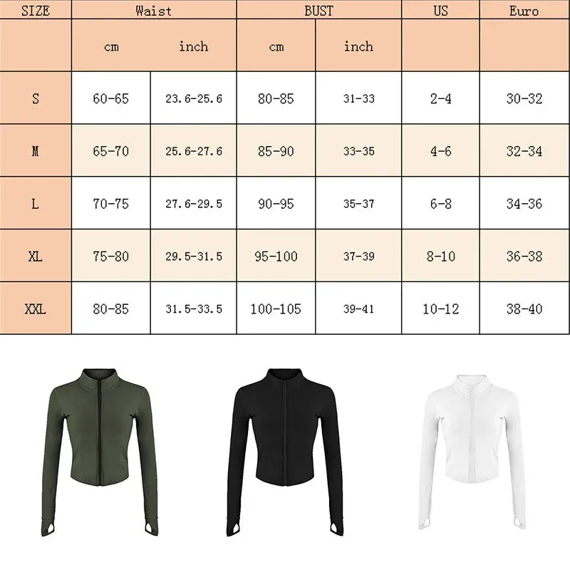 Full Zip-up Workout & Running Jackets with Thumb Holes Stretchy Fitted Long Sleeve Activewear