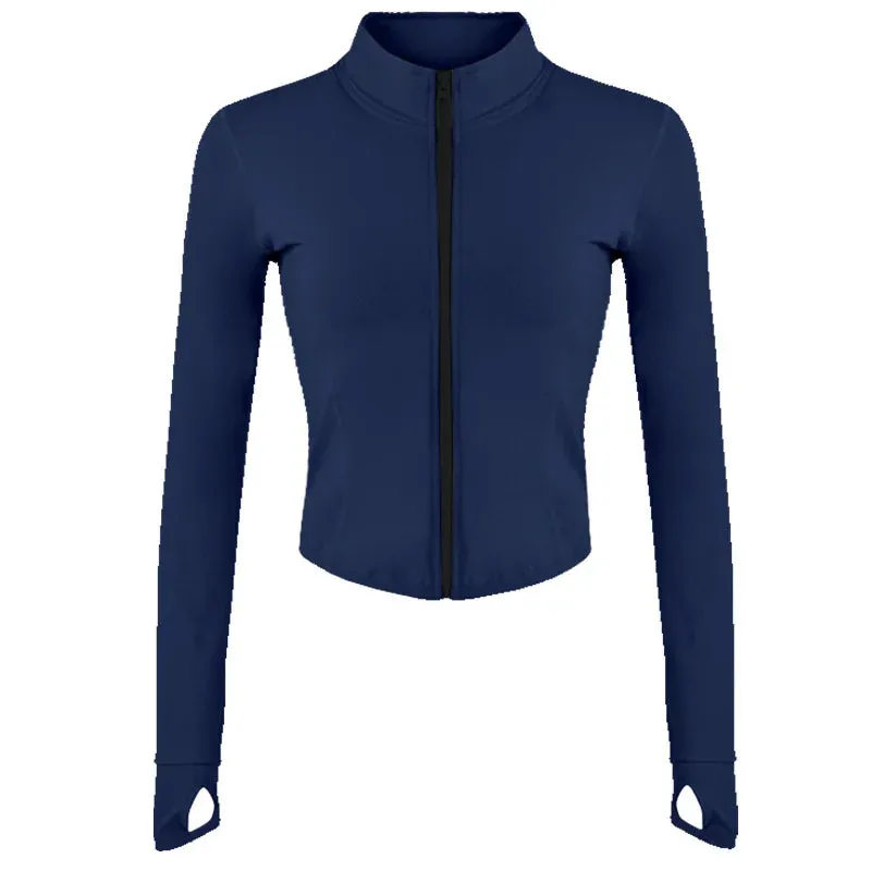 Full Zip-up Workout & Running Jackets with Thumb Holes Stretchy Fitted Long Sleeve Activewear