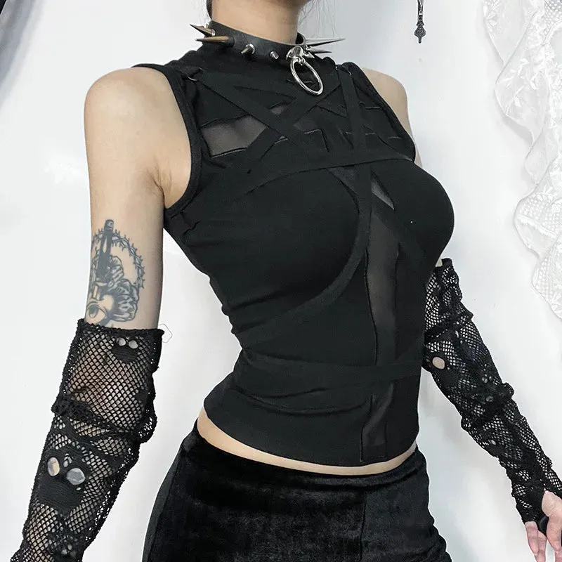 Goth Sleeveless Harajuku Crop Punk Aesthetic Vintage Bandage Top