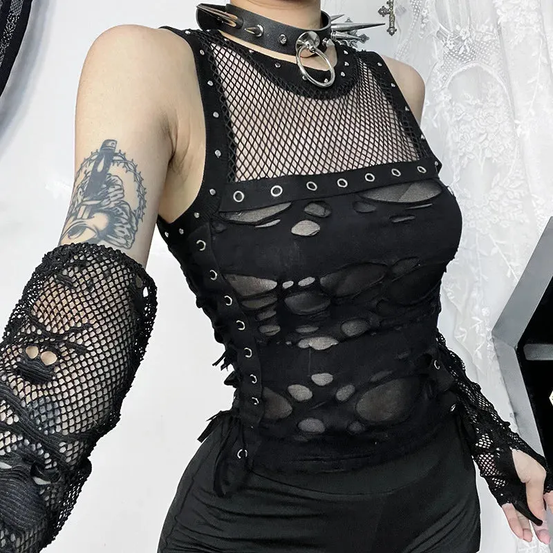 Gothic Party Crop Sexy Backless Steampunk Fishnet Trendy Rave Top