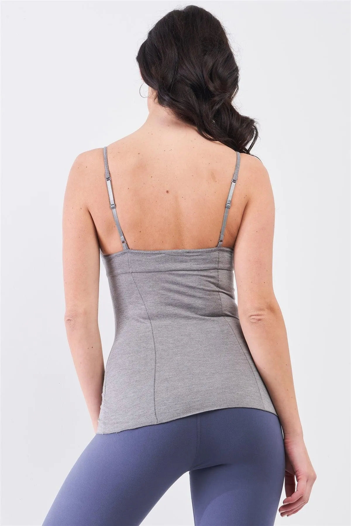 Heather Grey Sleeveless V-Neck Stitching Detail Basic Cami Top /2-1-1-2