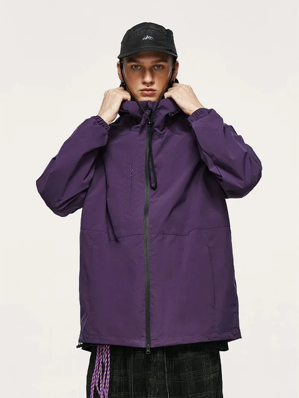 High Collared Wind and Waterproof Hooded Jacket in Purple Color