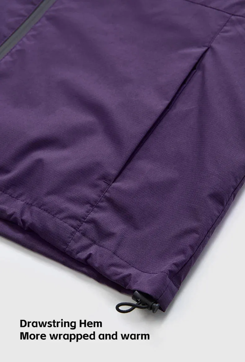 High Collared Wind and Waterproof Hooded Jacket in Purple Color