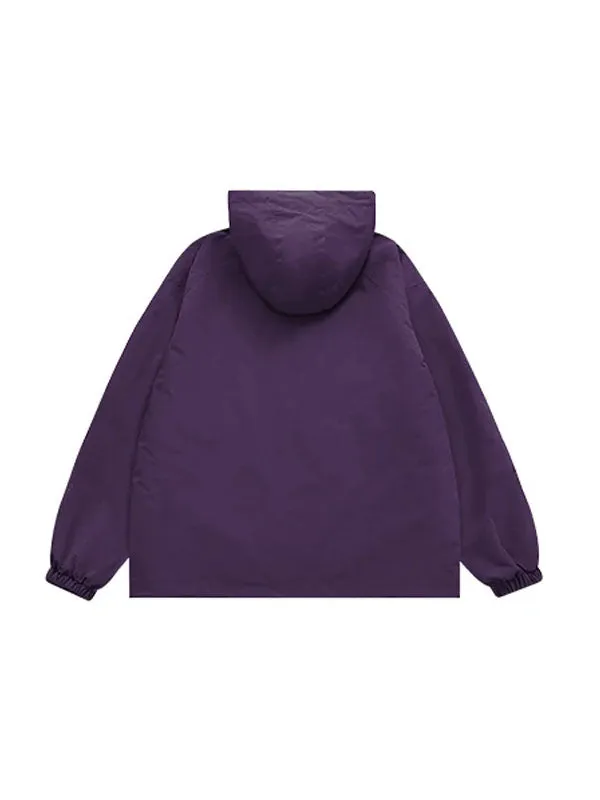 High Collared Wind and Waterproof Hooded Jacket in Purple Color