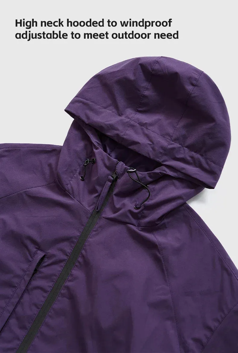 High Collared Wind and Waterproof Hooded Jacket in Purple Color