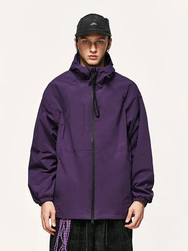 High Collared Wind and Waterproof Hooded Jacket in Purple Color