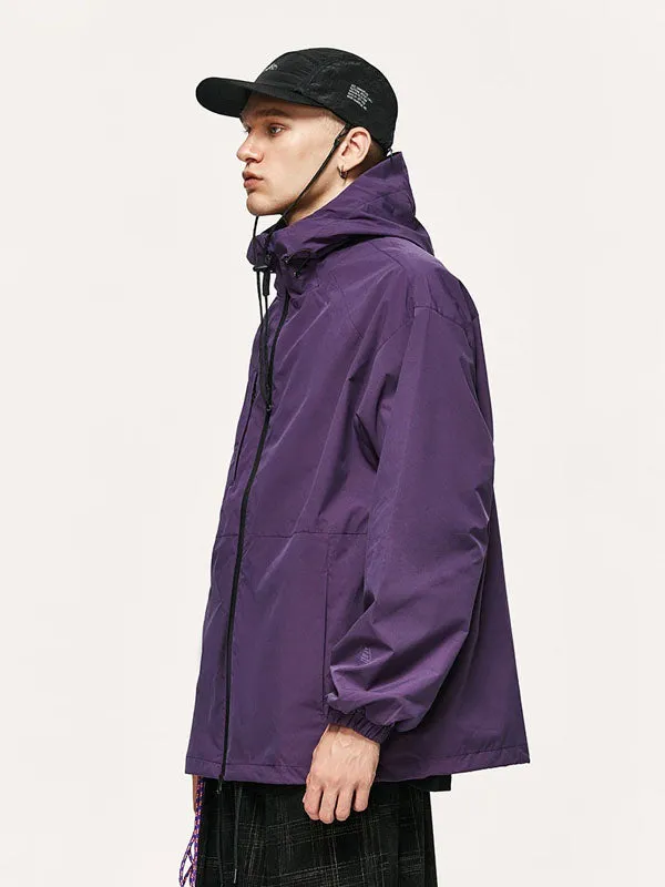 High Collared Wind and Waterproof Hooded Jacket in Purple Color