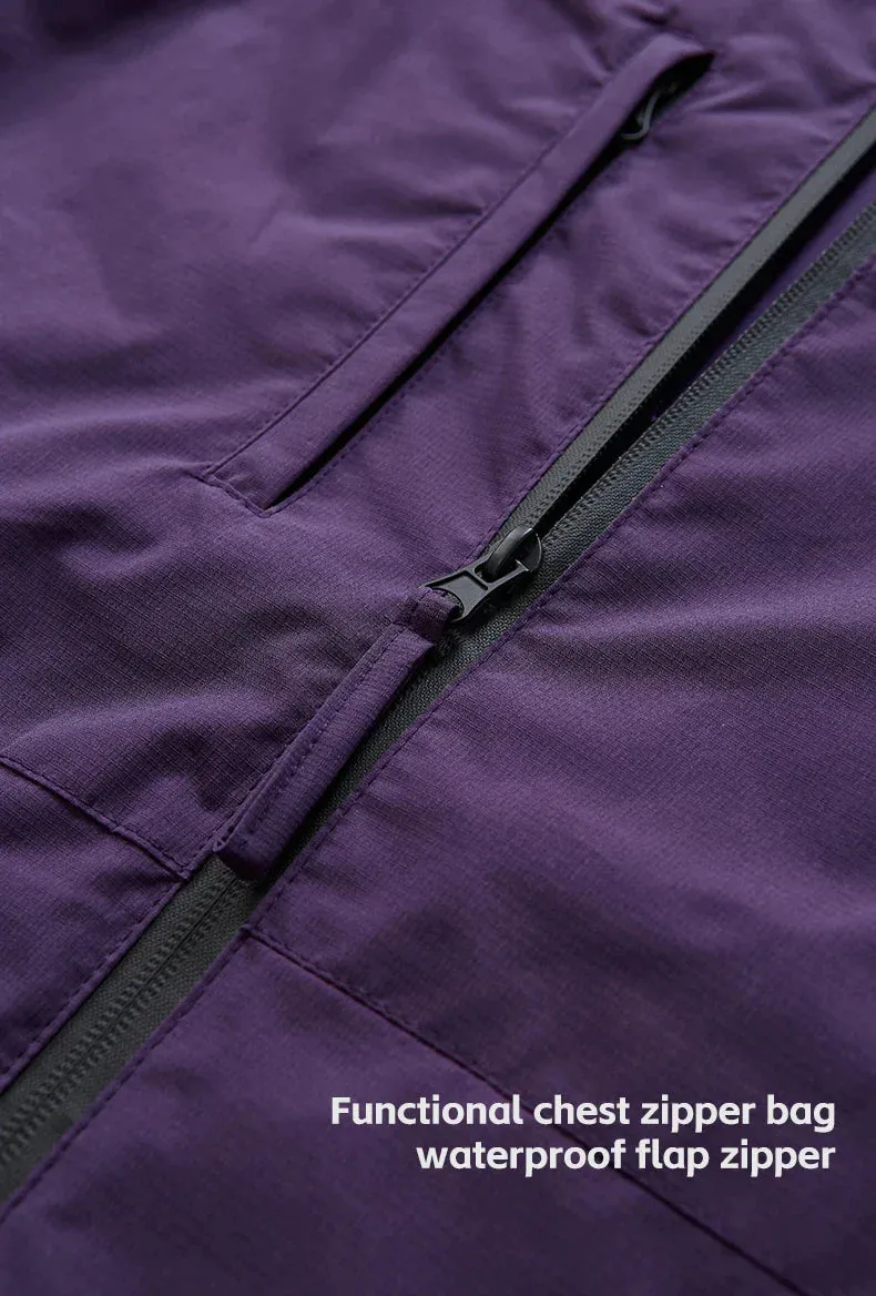 High Collared Wind and Waterproof Hooded Jacket in Purple Color