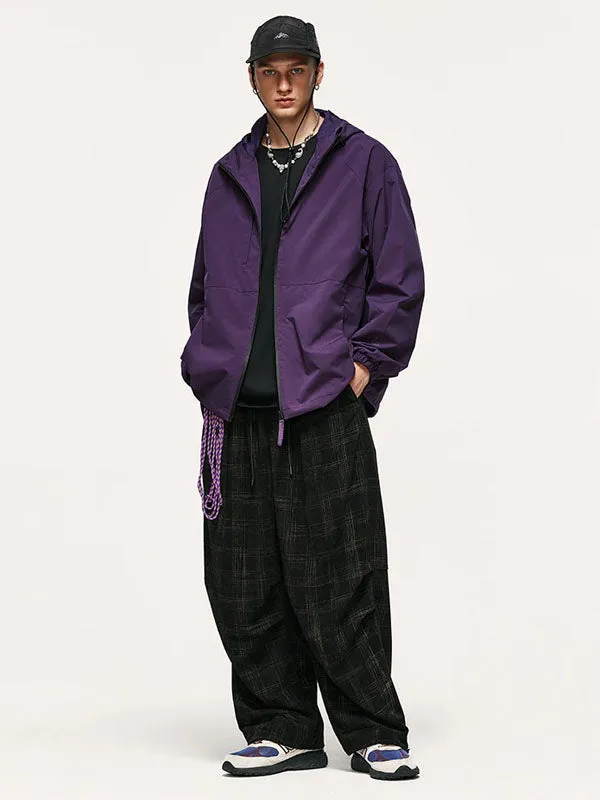 High Collared Wind and Waterproof Hooded Jacket in Purple Color