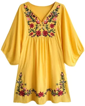 Kafeimali Summer Dress V Neck Mexican Embroidered Peasant Women's Dressy Tops Blouses