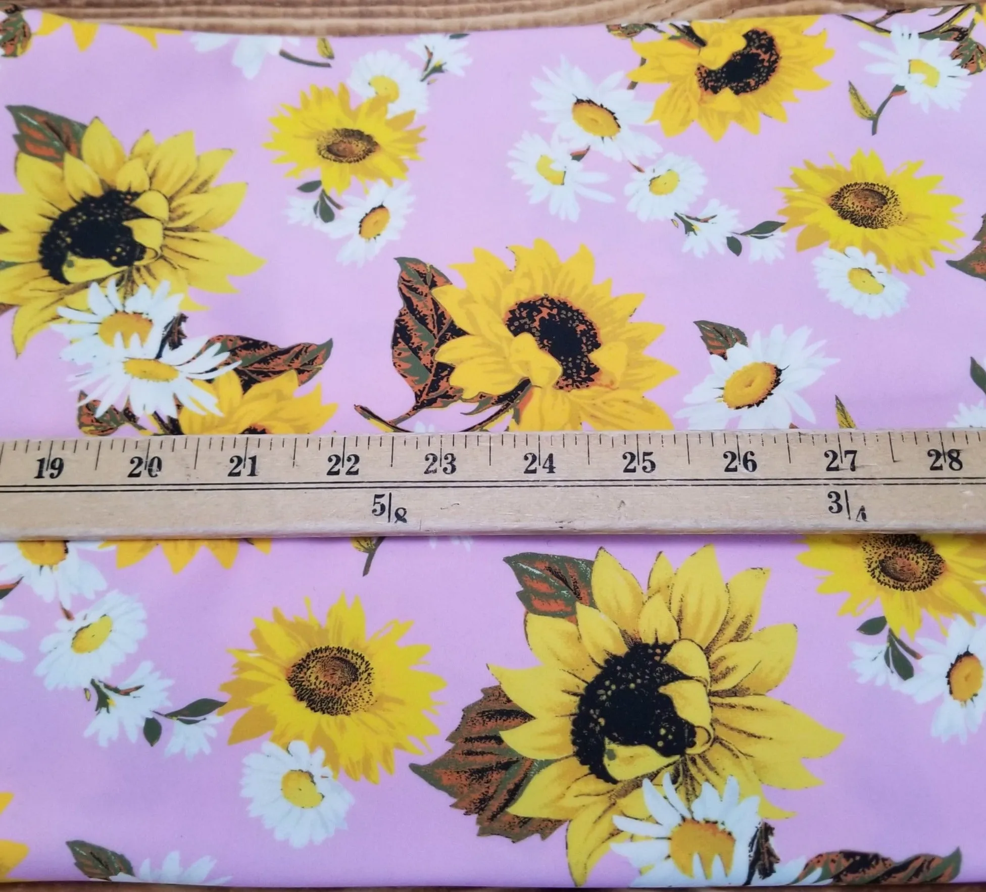 LA Finch 5 yard precut: 5 yards of Designer Deadstock Nylon Spandex Swim Performance Wear Bohemian Sunflowers and Daisies Pink Knit