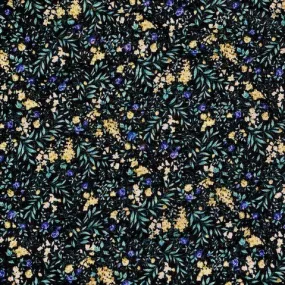 London Lawns Fabric, Black Floral- Width 148cm