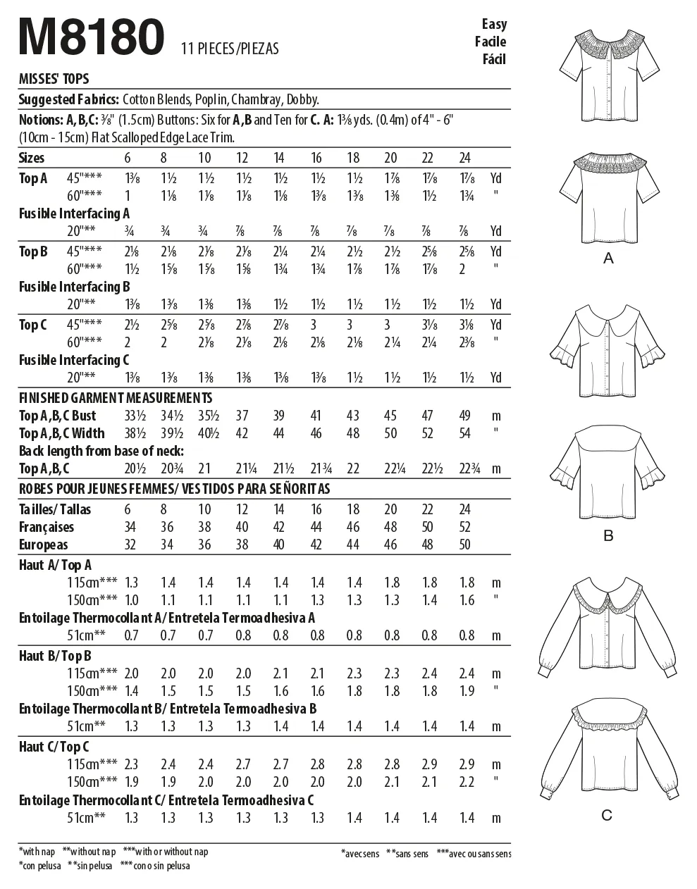 McCall's Pattern M8180 Misses' Tops