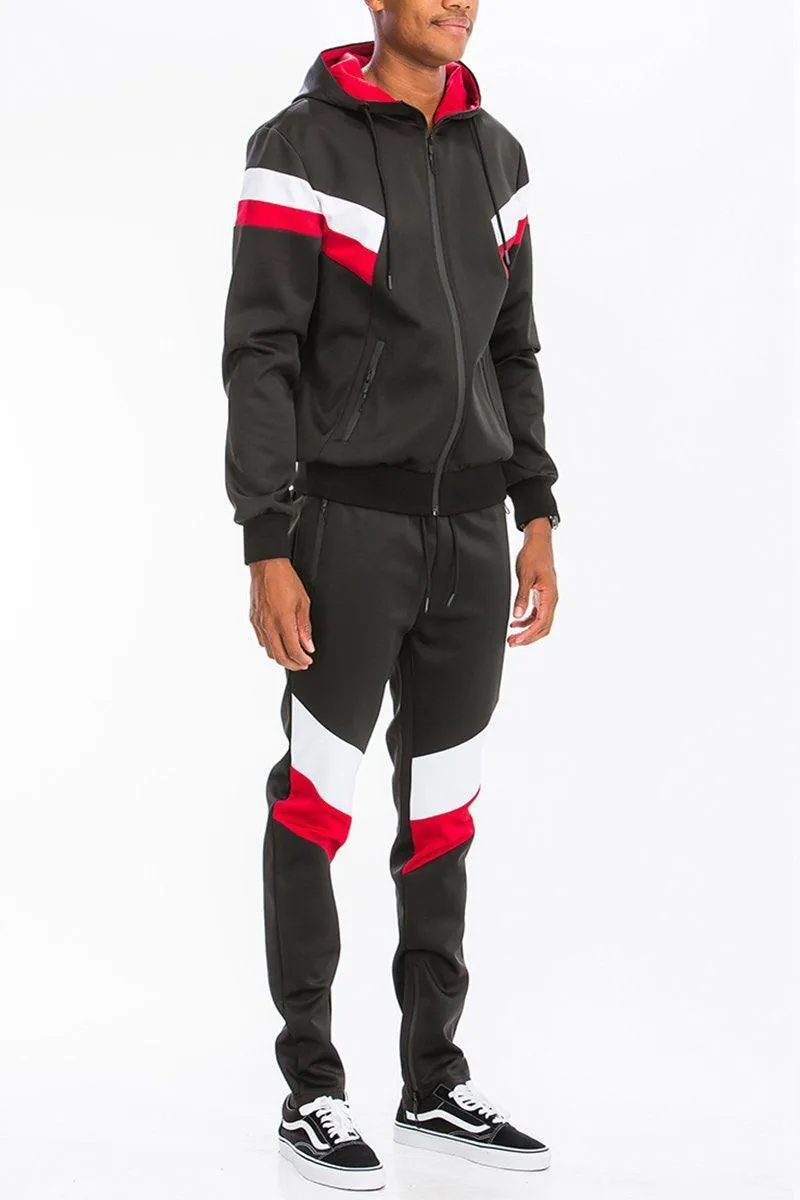 Mens Black Red Sporty Chevron Pants And Jacket Track Set