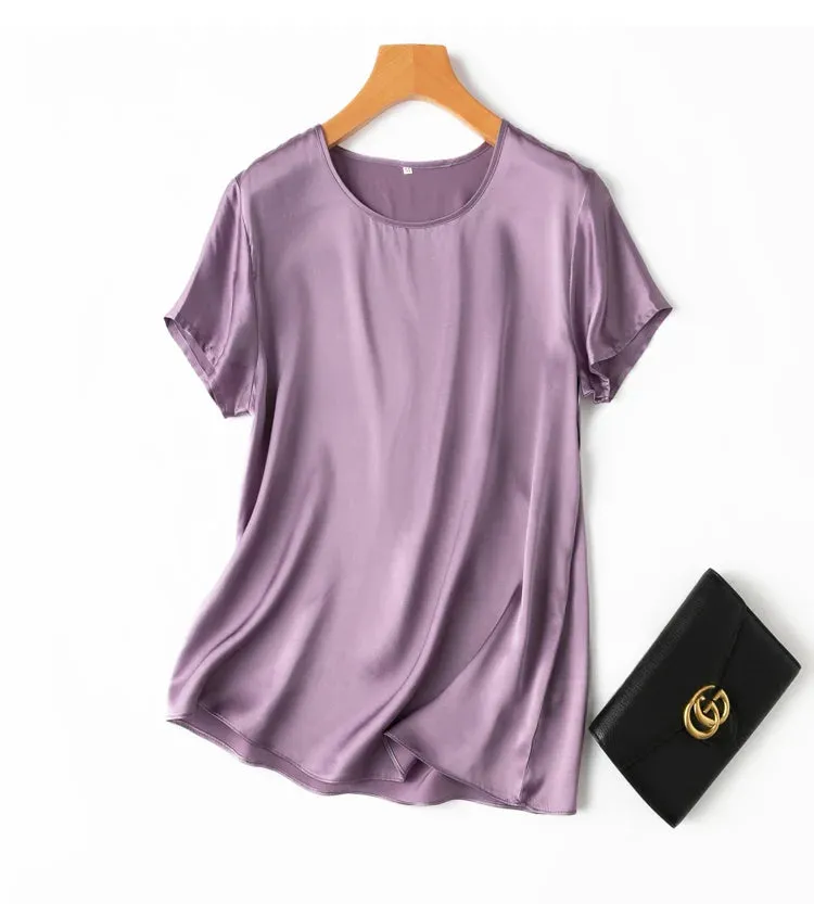 Mulberry Silk Half Sleeve Crew Neck Blouses