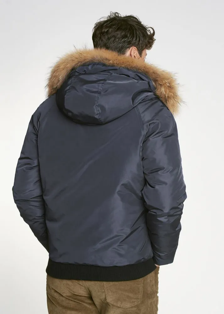 Non Detachable Hood Classic Navy Blue Men's Winter Jacket