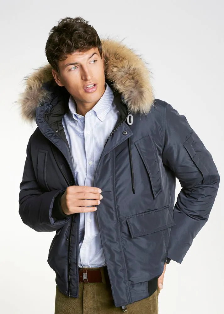 Non Detachable Hood Classic Navy Blue Men's Winter Jacket