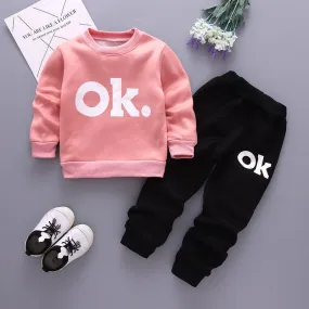 OK Motif Cotton Babies Pullover and Pants Tracksuits