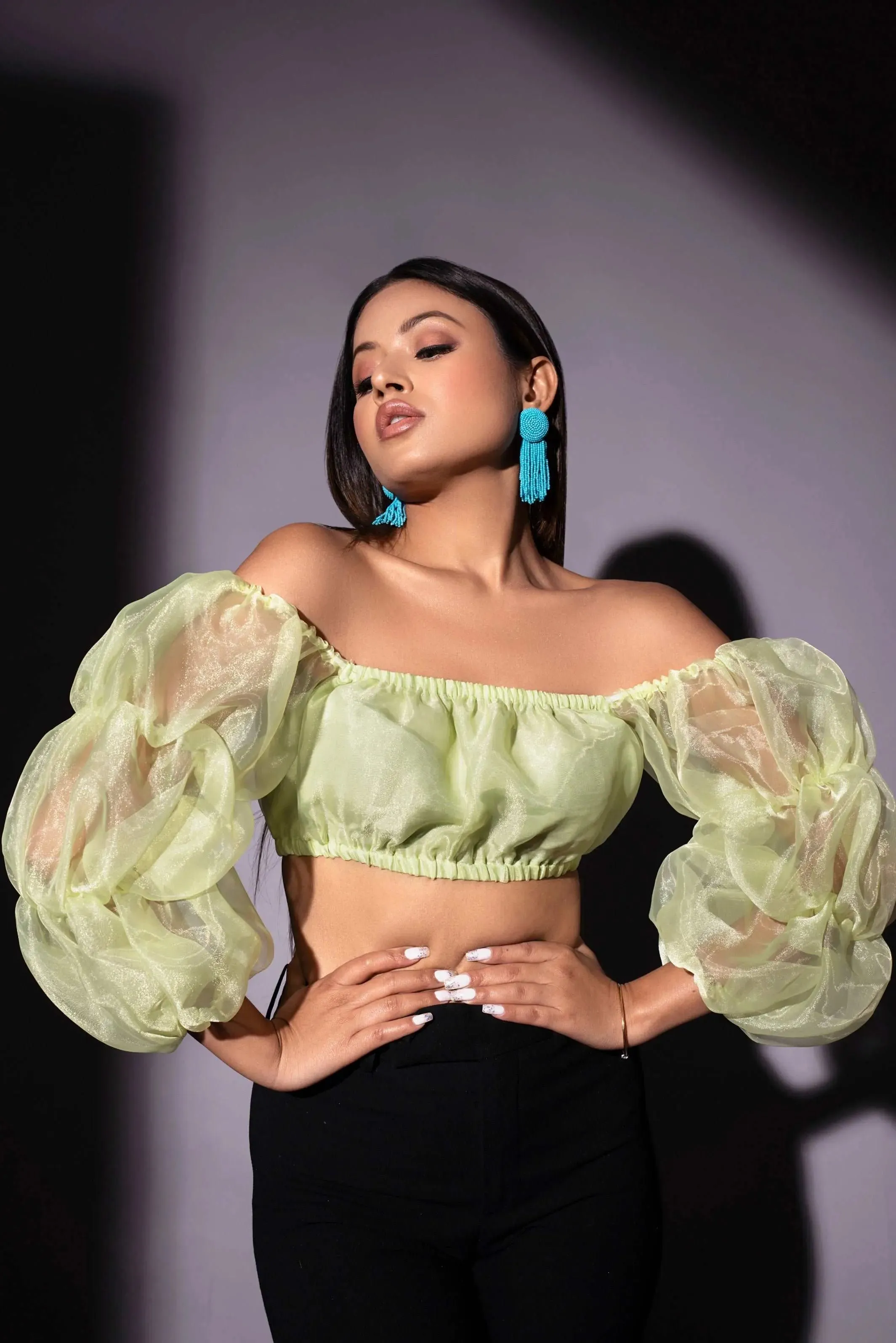 Organza lemon green crop top