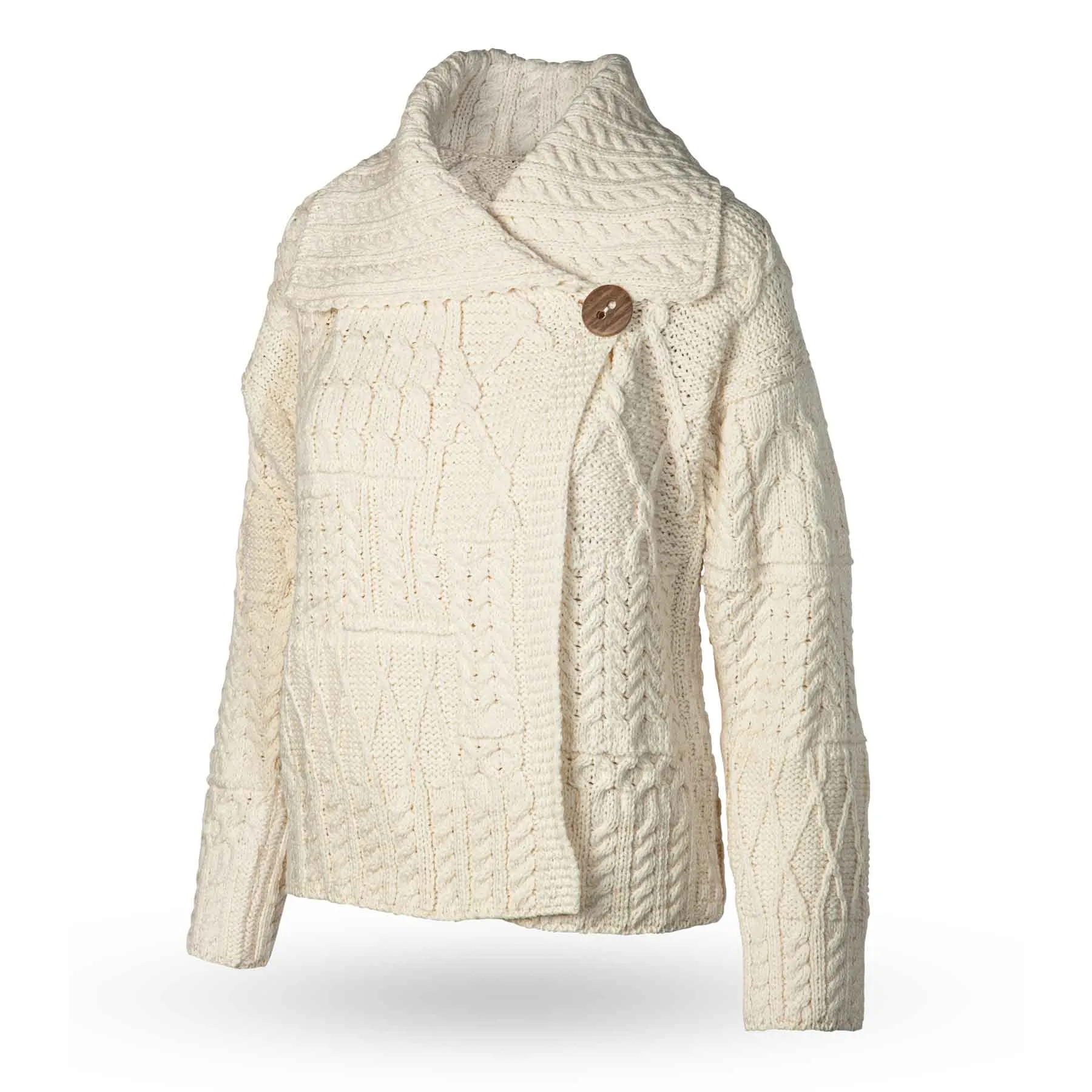 Patchwork Aran Knit Cardigan, Cream