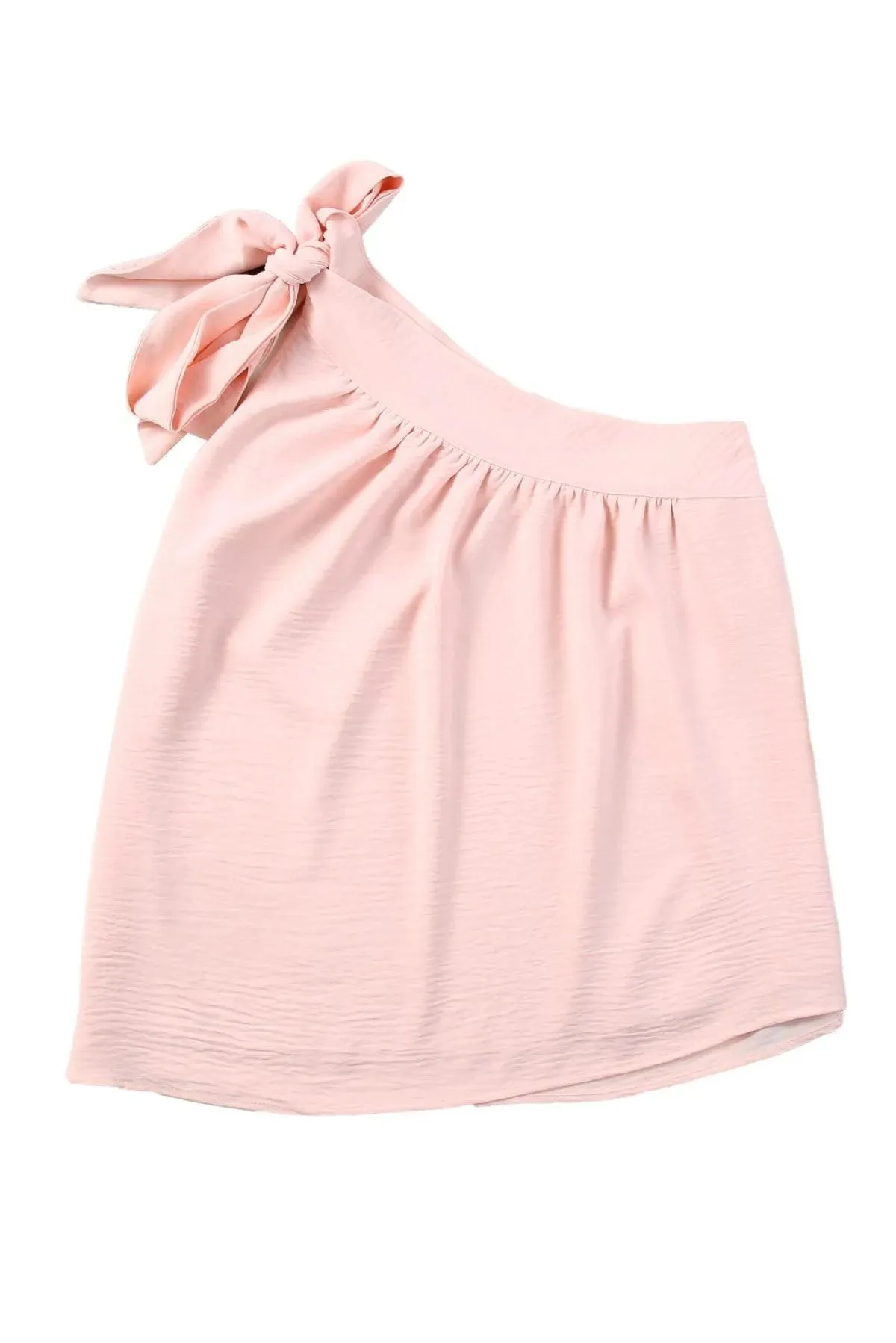 Pink Asymmetric Tie On Shoulder Sleeveless Blouse