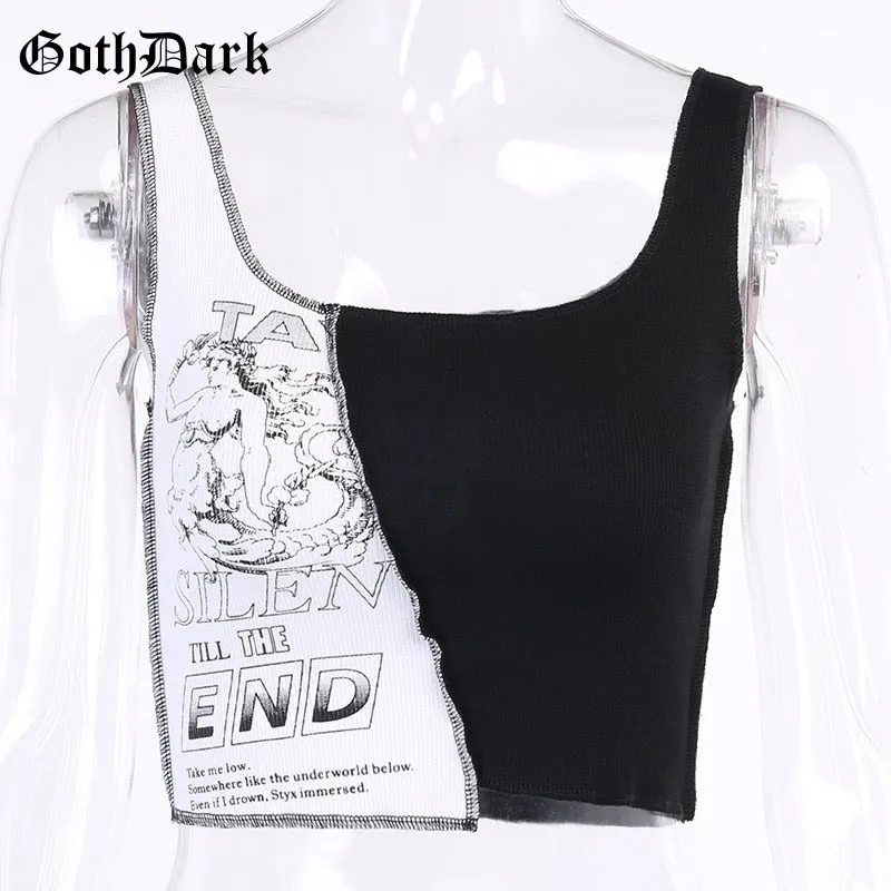 Punk Style Patchwork Tank Top with Irregular Hem