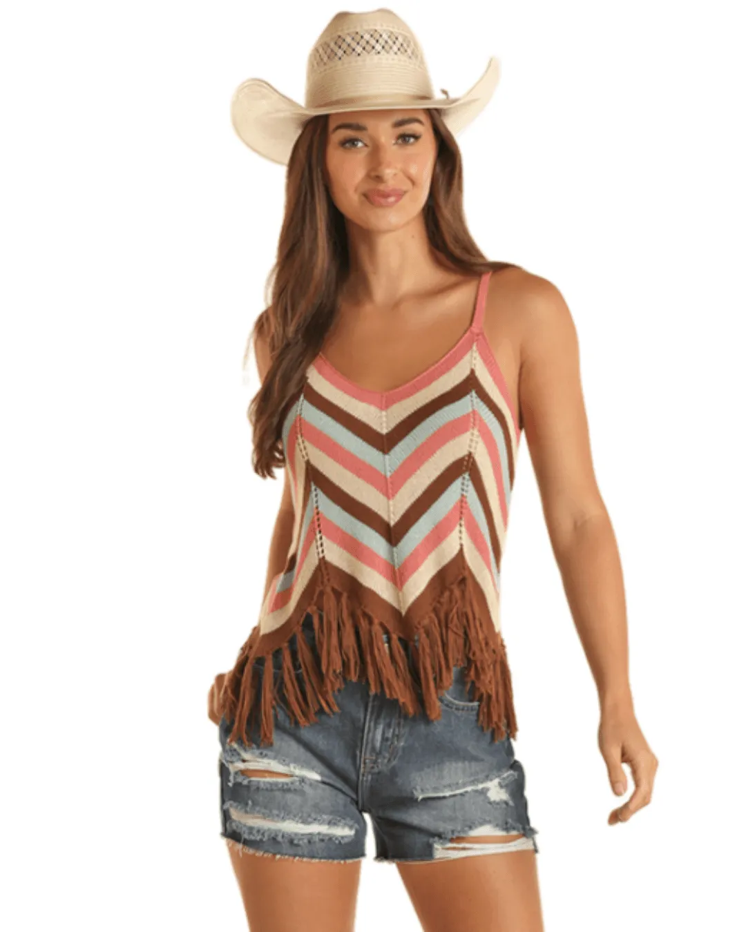 Rock & Roll Cowgirl Women's Chocolate Crocheted Strappy Tank Top BW20T03248