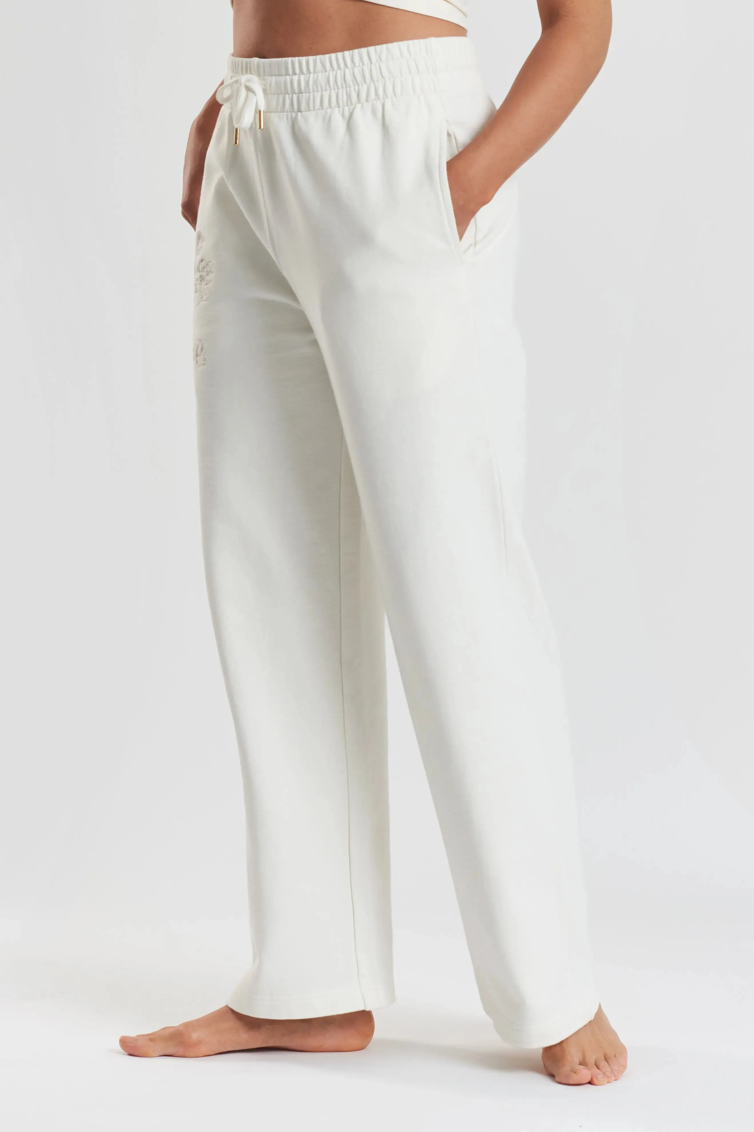 Sitka Blossom-Embroidered Ethical-Cotton Joggers - Moonlight White