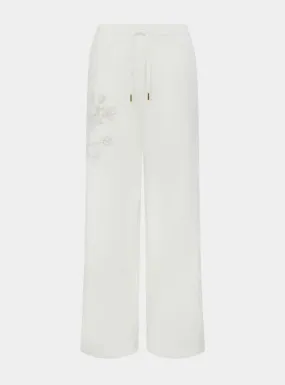 Sitka Blossom-Embroidered Ethical-Cotton Joggers - Moonlight White