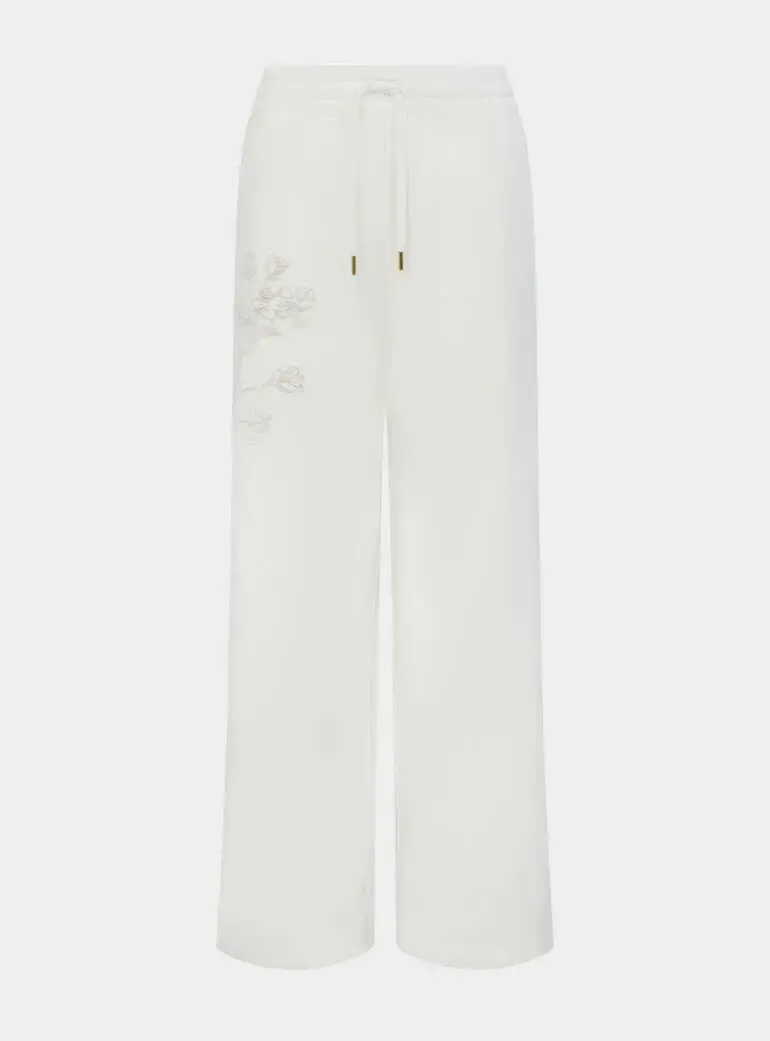 Sitka Blossom-Embroidered Ethical-Cotton Joggers - Moonlight White