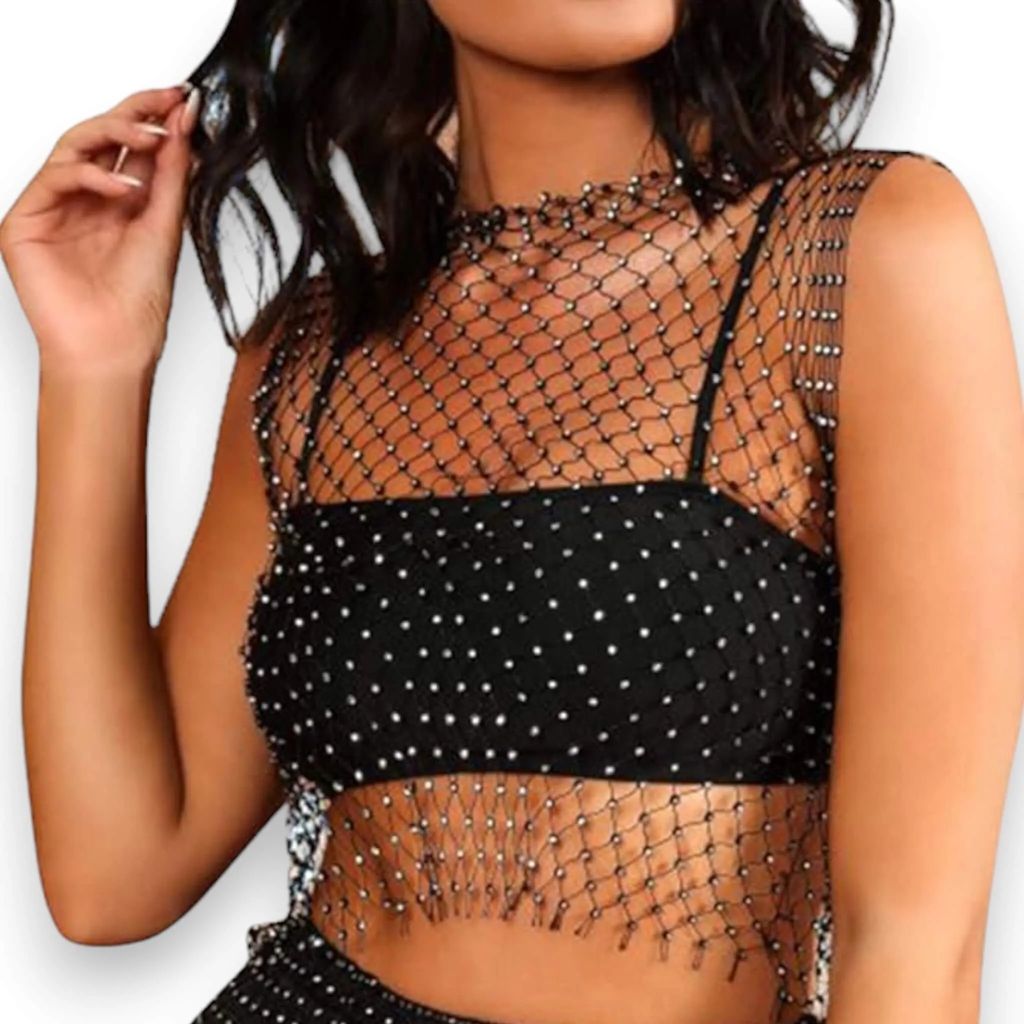 Sleeveless Sparkly Sheer Mesh Crop Top