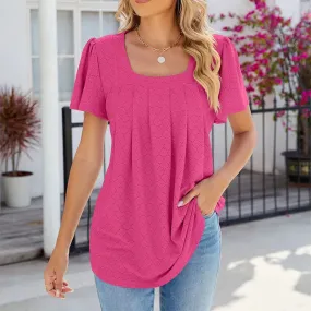 Square Collar Short Sleeve Women's Casual Summer Street Outfit Blouse