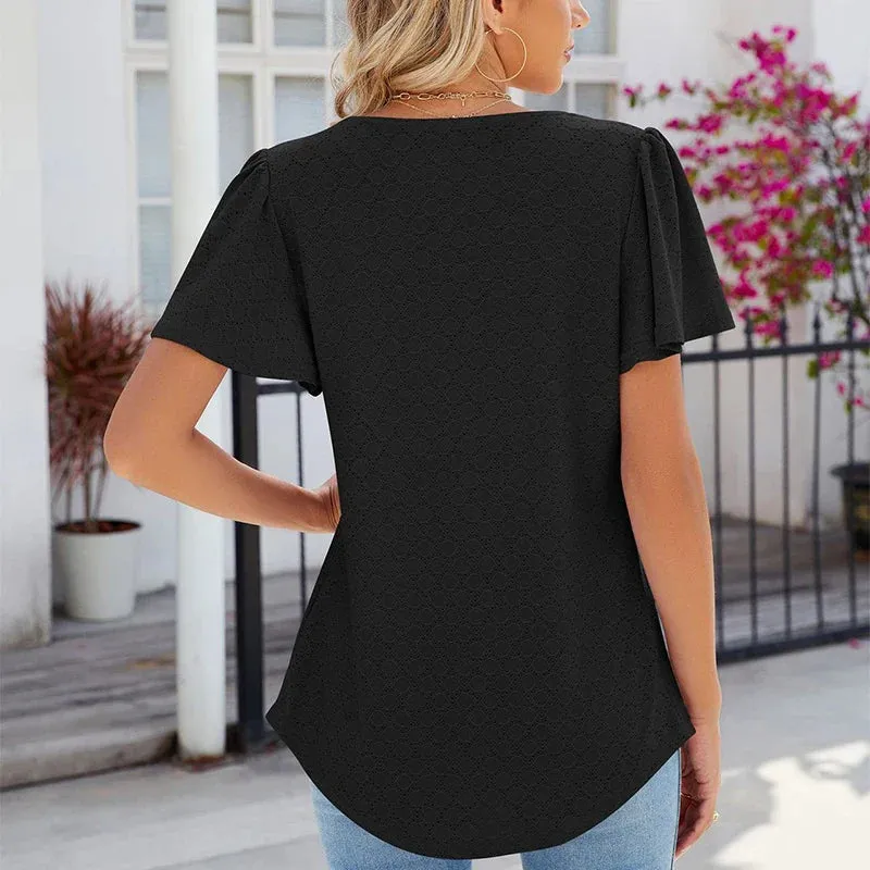 Square Collar Short Sleeve Women's Casual Summer Street Outfit Blouse