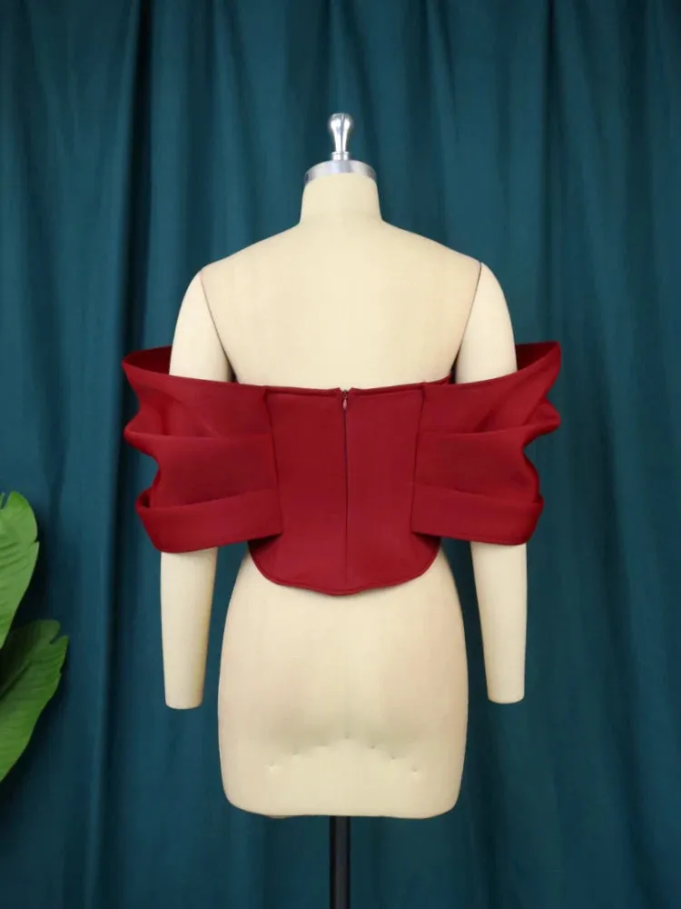 Strapless Off Shoulder Ruffled Bowtie Plus Size Blouse